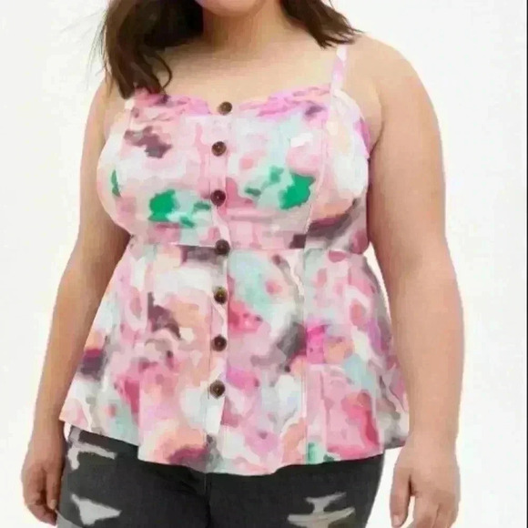 Torrid Multi Color Water Color Babydoll Tank 1 1X 14/16 - Picture 1 of 6